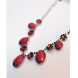 Red Jeweled Statement Necklace